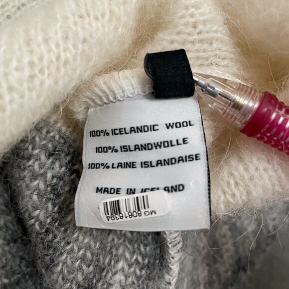 Varma Icelandic Wool Button Up Knit Cardigan Fuzzy Sweater Cream Gray Size Small - Picture 5 of 10